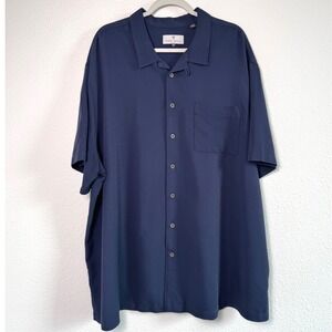 Oak Hill Mens 2XL Navy Blue Short Sleeve Button Up Camp Collar Shirt Textured